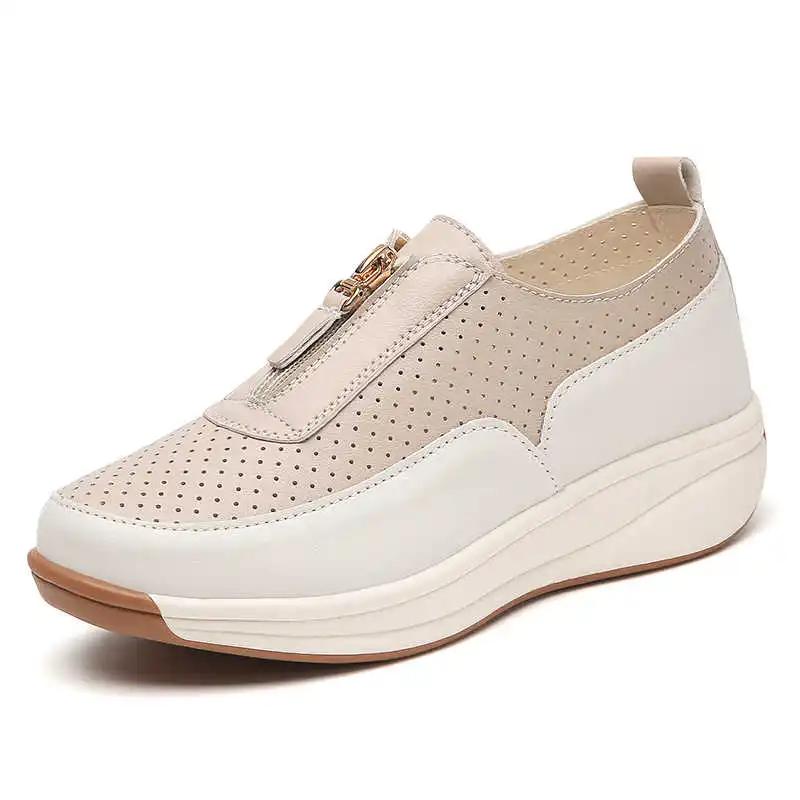 Thick Sole Natural Leather Sneakers Green White Loafer Woman Luxury Women's Sports Shoes Size 35 Super Brand Expensive