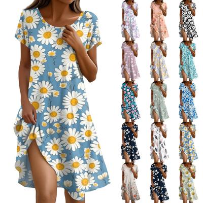 Платье в стиле бохо с коротким рукавом для женщин, повседневное, свободного кроя, летнее, сарафан с цветочным принтом и карманами