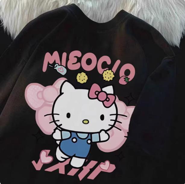 Sanrio 2026 Летняя Комикс Форма Hello Kitty Изображение 100% Хлопок Печатная Повседневная Футболка Взрослые Дети Родитель-Ребенок Топ Повседневная Одежда