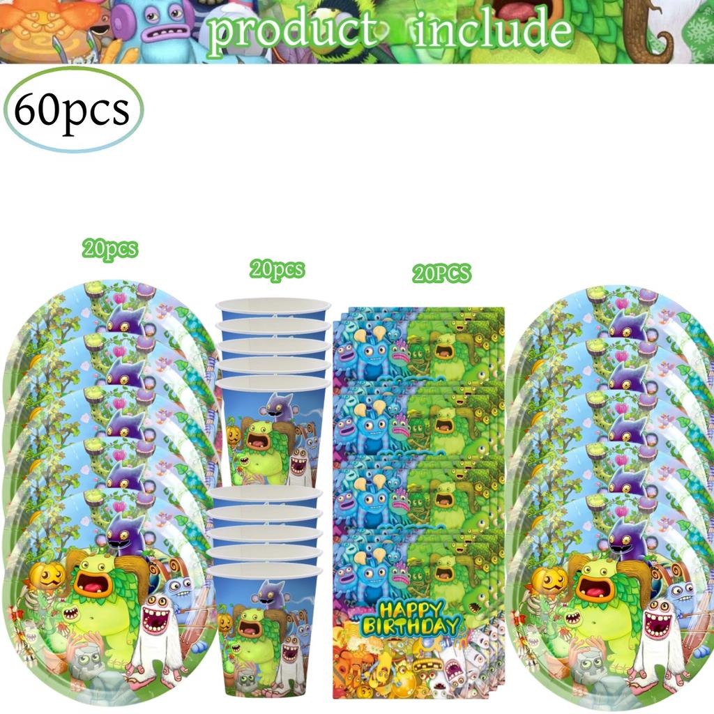 Декор на День Рождения My Singing Monsters на 20 человек Одноразовая Посуда Скатерть Тарелка Детский Праздник Подарок для Детей Мальчишник Товары для Вечеринки