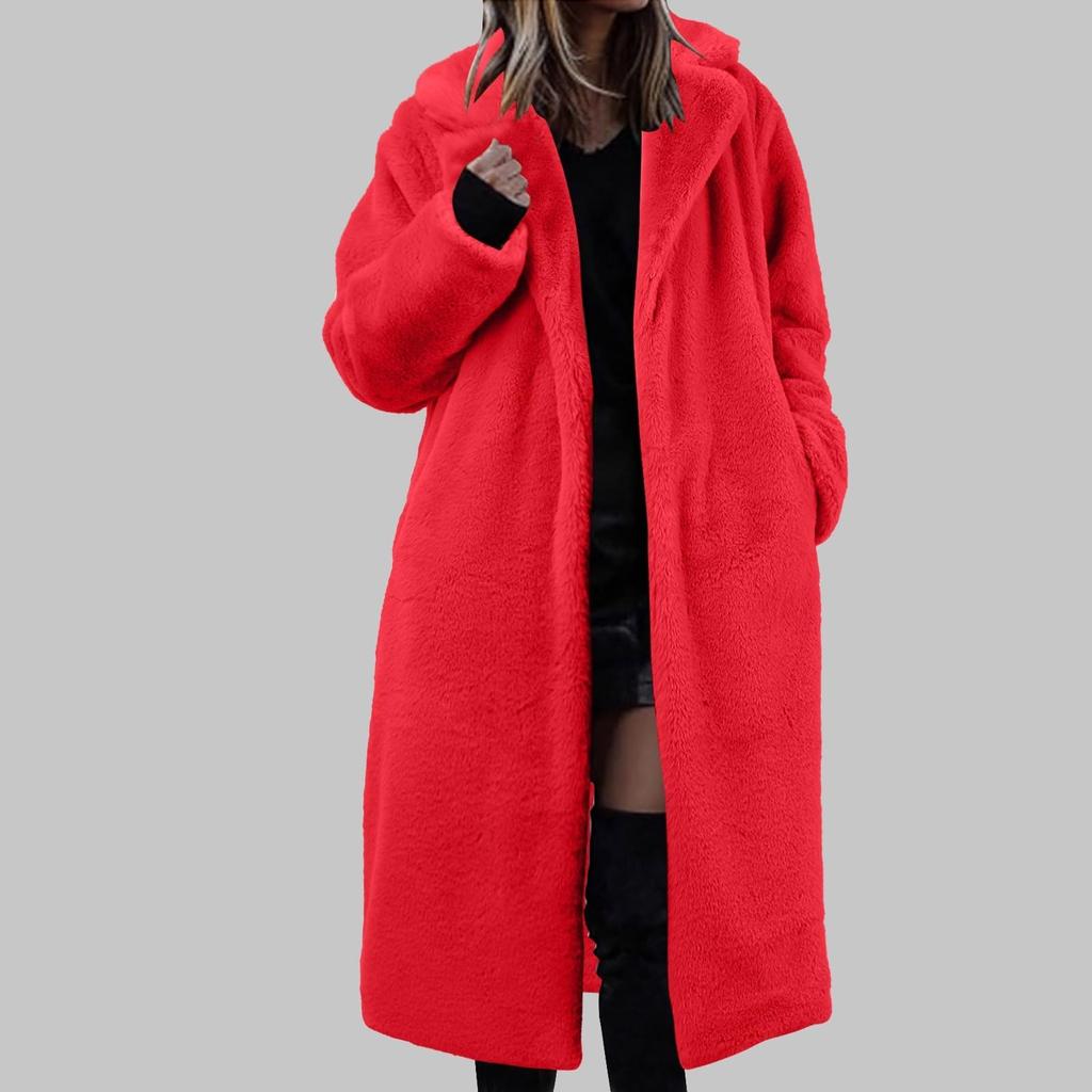 Women's Long Solid Color Fashionable Winter Loose Flip Collar Plush Jacket