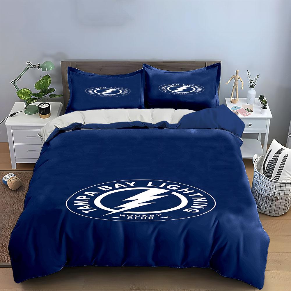 Tampa Bay Lightning Hockey Bedding Set Print Bedding Set Duvet Cover Pillowcases (1* Duvet Cover 2* Pillowcases Do Not Include Comforter)