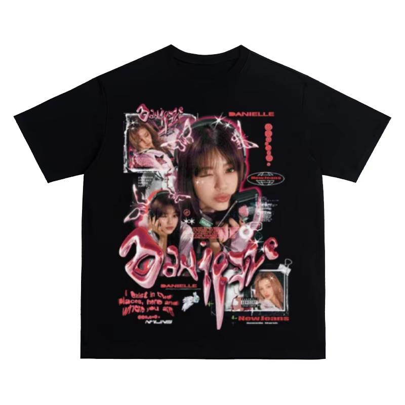 2025 NEW JEANS Корейская женская группа Футболка с принтом МИНДЖИ ХЭРИН ХАННИ ДАНИЭЛЬ ХЕИН Футболка оверсайз Уникальная хлопковая одежда