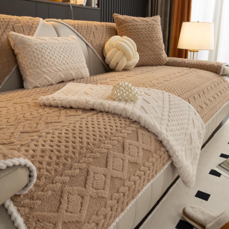 Winter Thickened Fleece Sofa Cushion New Genuine Leather High-End Four Seasons Universal Seat Cushions Non-Slip Cover Cover Cover Cloth