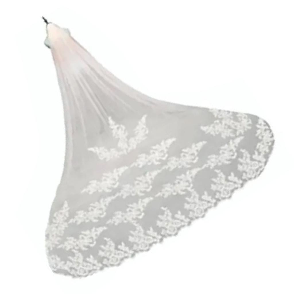 3 Meter Bridal Veil Lace Applique Metal Comb Fixing Ultra Long Bridal Drop Veil for Wedding Ivory