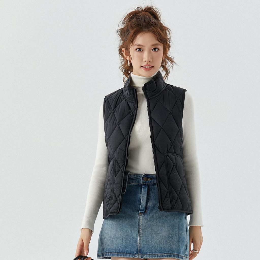 Women's Spring and Autumn Zipper Women Down Cotton Vest Light External Wear Double-sided Warm Stand-up Collar Vest Fashionable and Warm