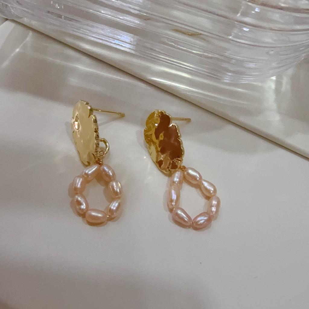 Original Design Natural Strong Light Pink Baroque Pearl Earrings Women's 14K Gold Premium Delicate Rice Stud Earrings