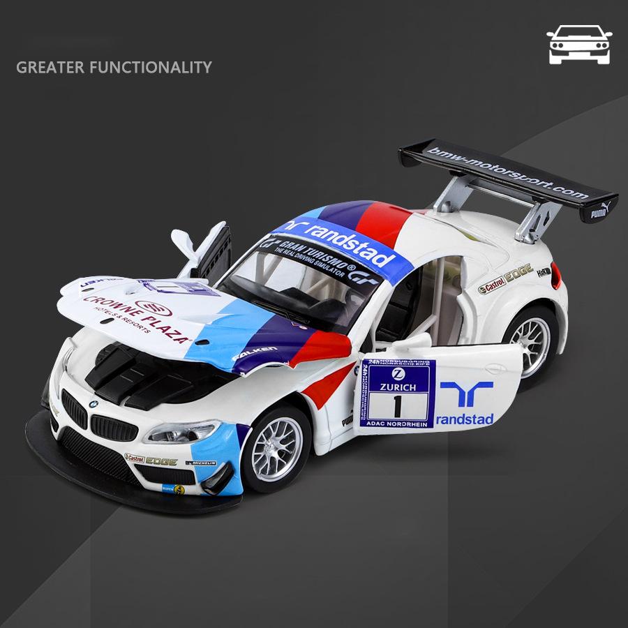 1/32 BMW Z4 GT3 Суперкар Модель легкосплавного спортивного автомобиля Литой звук Супер гоночный подъемный хвост Горячая машина Колесо для детей Подарки