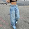 Women's Wide-leg Jeans High Waisted Straight Leg Denim Pants Retro Punk Slimming Floor-length Trousers for Streetwear