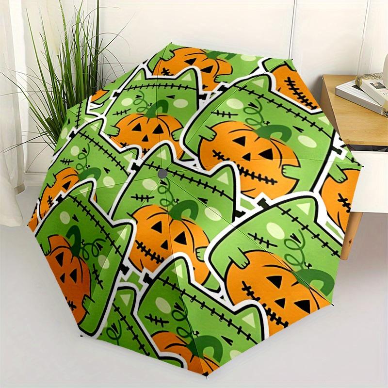 1pc Halloween Cats Automatic Open/Close Umbrella with One-Touch Button, Compact Folding Canopy, Sturdy 8-Rib Windproof Design -114