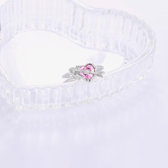 Women Ring Double Layer Adjustable Open Design Eye-catching All-match Jewelry Gift Pink Faux Crystal