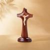 Art Wooden Hollow Detachable Standing Cross Vintage Crucifix Sculpture Religious Ornament with Base for Desktop