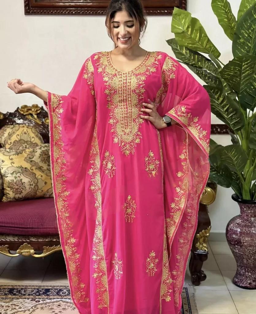 Dress Kaftan Moroccan Stylish Islamic Kaftan Dubai Handmade Georgette Gown