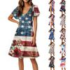 Платья ко Дню Независимости Платья с коротким рукавом и рукавом-фонариком Повседневные платья с V-образным вырезом