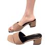Korean Version of Square-headed Open-toed Slippers Women's Shoes 2024 New French Niche Fashion Sandals Women's Summer Wear