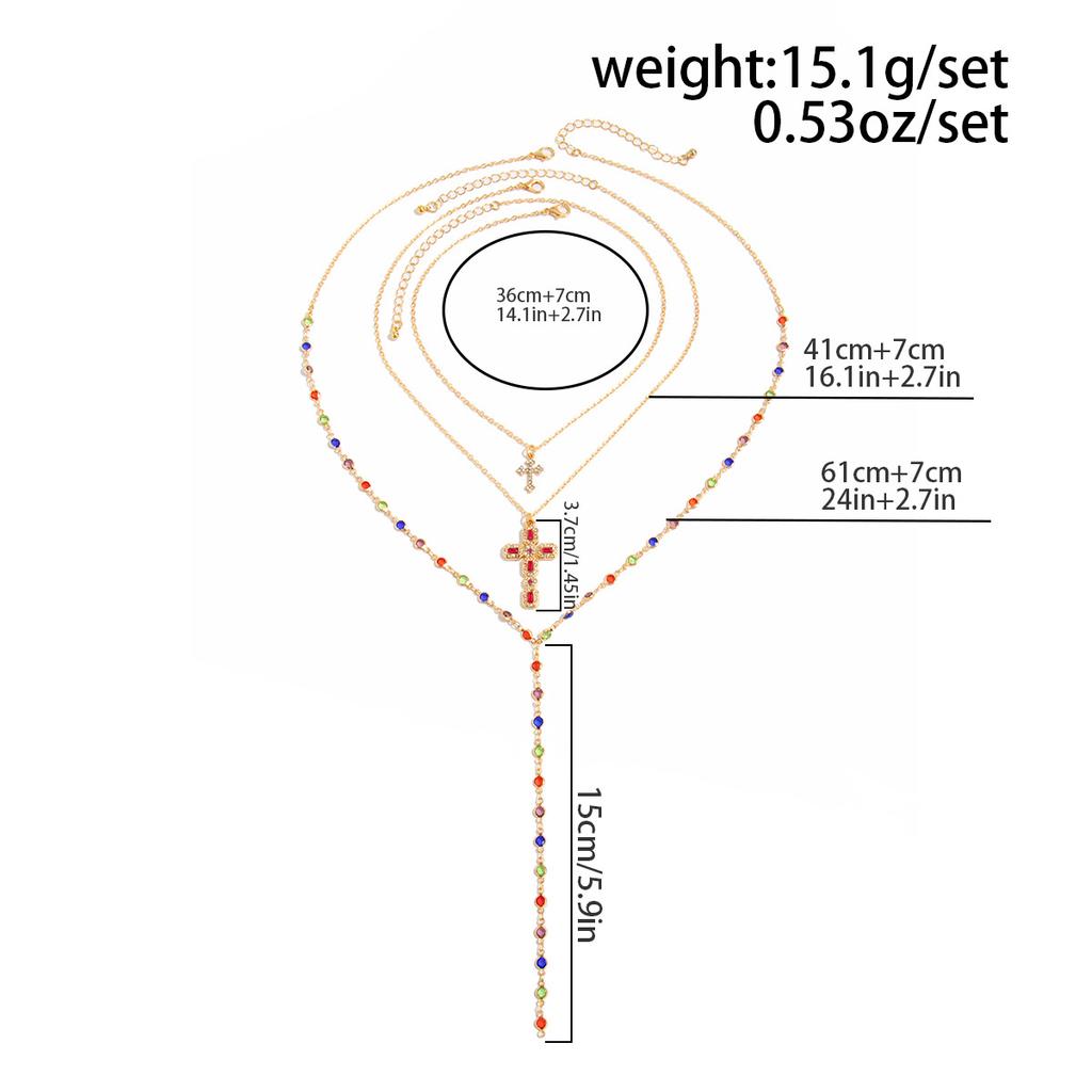 3Pcs/Set Colorful Crystal Cross Pendant Necklace for Men Hip Hop Adjustable Choker Collar Chain Christian Jewelry Accessories