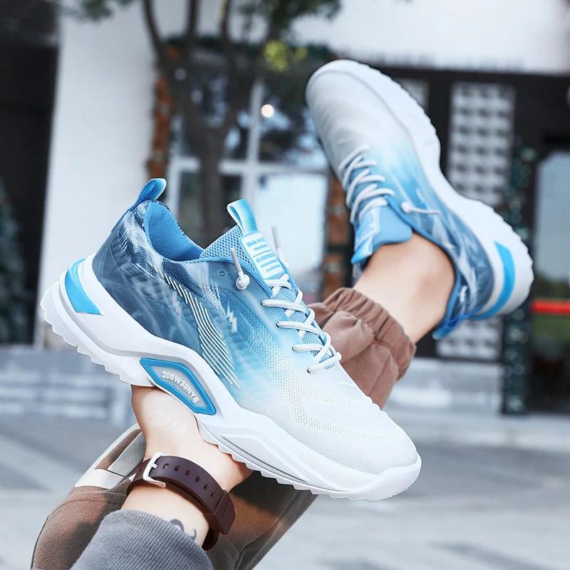 Autumn Winter Blue Men Running Sneakers High Top Platform Men's Athletic Shoes Lace-up Non-slip Sports Shoes Man Baskets
