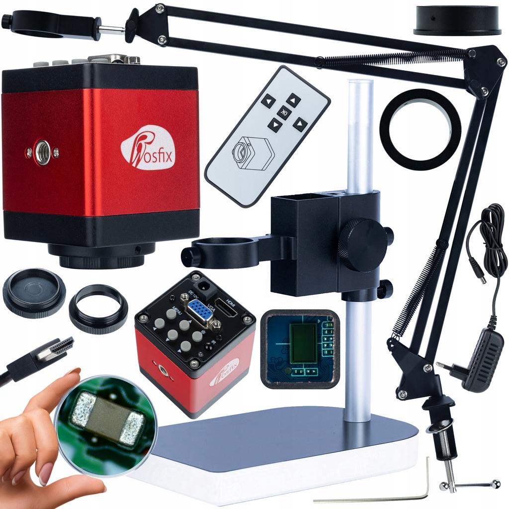 Rosfix Zestaw Do Mikroskopii Cyfrowej – Regulowany Wysięgnik ODM-180X 50mm | Platforma ODM-100X 50mm I 40mm | Kamera Draco RED PRO 2MP