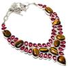 Tiger Eye, Rubillite Gemstone 925 Sterling Silver Jewelry Necklace 18" SU-9778