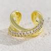 Double Layer Ear Cuff with Shiny Stones Elegant Silver Tone Non Piercing Ear Clip for Women Fashion Jewelry Accessory