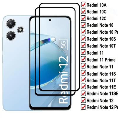2 шт. закаленное стекло для Xiaomi Redmi 13C 12C 10C 10A 9C NFC 9A Note 12 12S 11 11S 10 10S 9S 9 Pro 5G 4G полное покрытие Защитная пленка для экрана