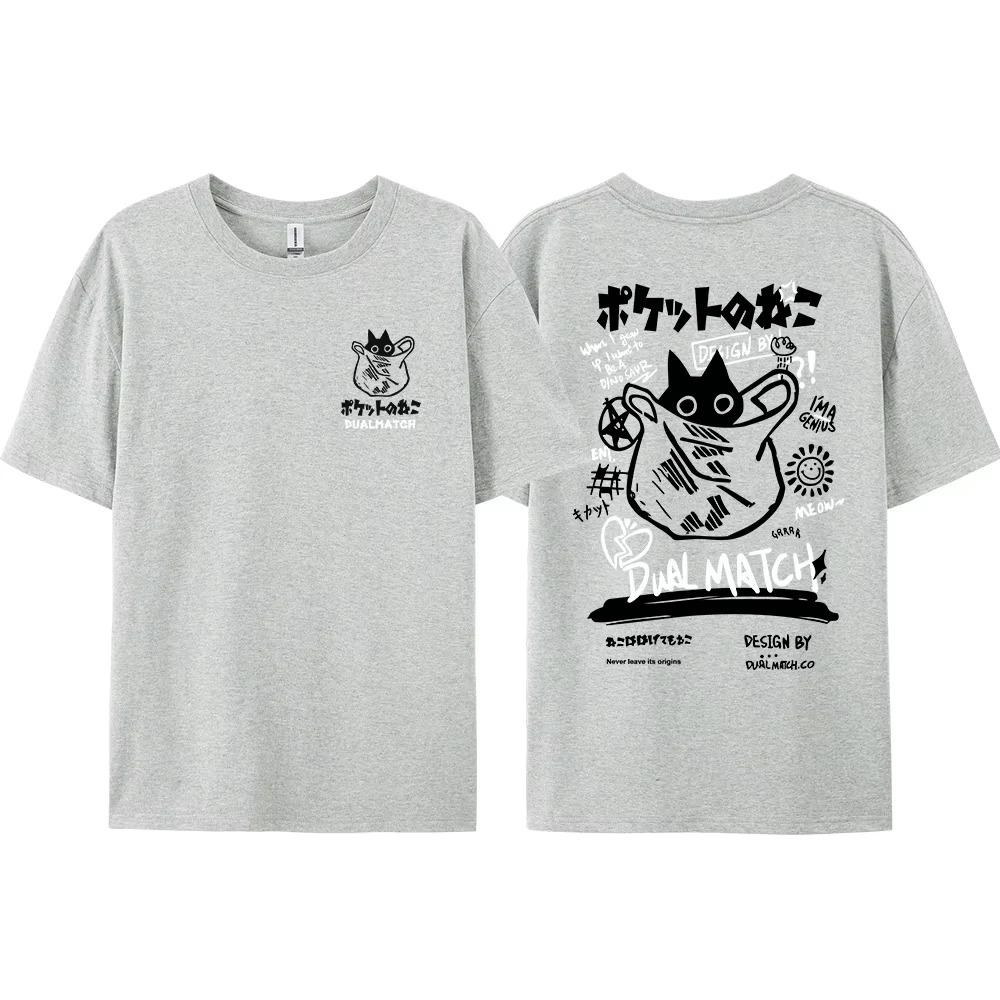 Футболки с рисунком для мужчин и женщин Kawaii 2024 года, летние футболки с короткими рукавами Harajuku с принтом кошек, свободная одежда для пар, топы Y2K