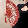 Rose Lace Folding Fan with Tassel Vintage Wedding Dance Performance Photo Props Portable Summer Hand Held Fan Party Supplies Gift