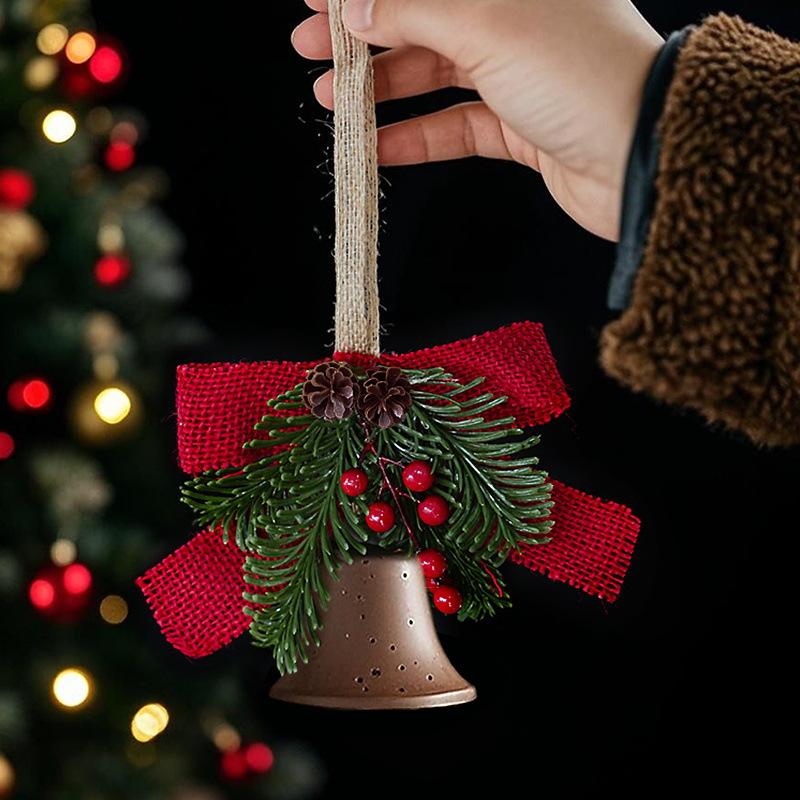 Christmas Bells Bowknot Red Fruit Pine Bough Pinecone Pendant Christmas Tree Jingle Bells Hanging Ornament New Decor