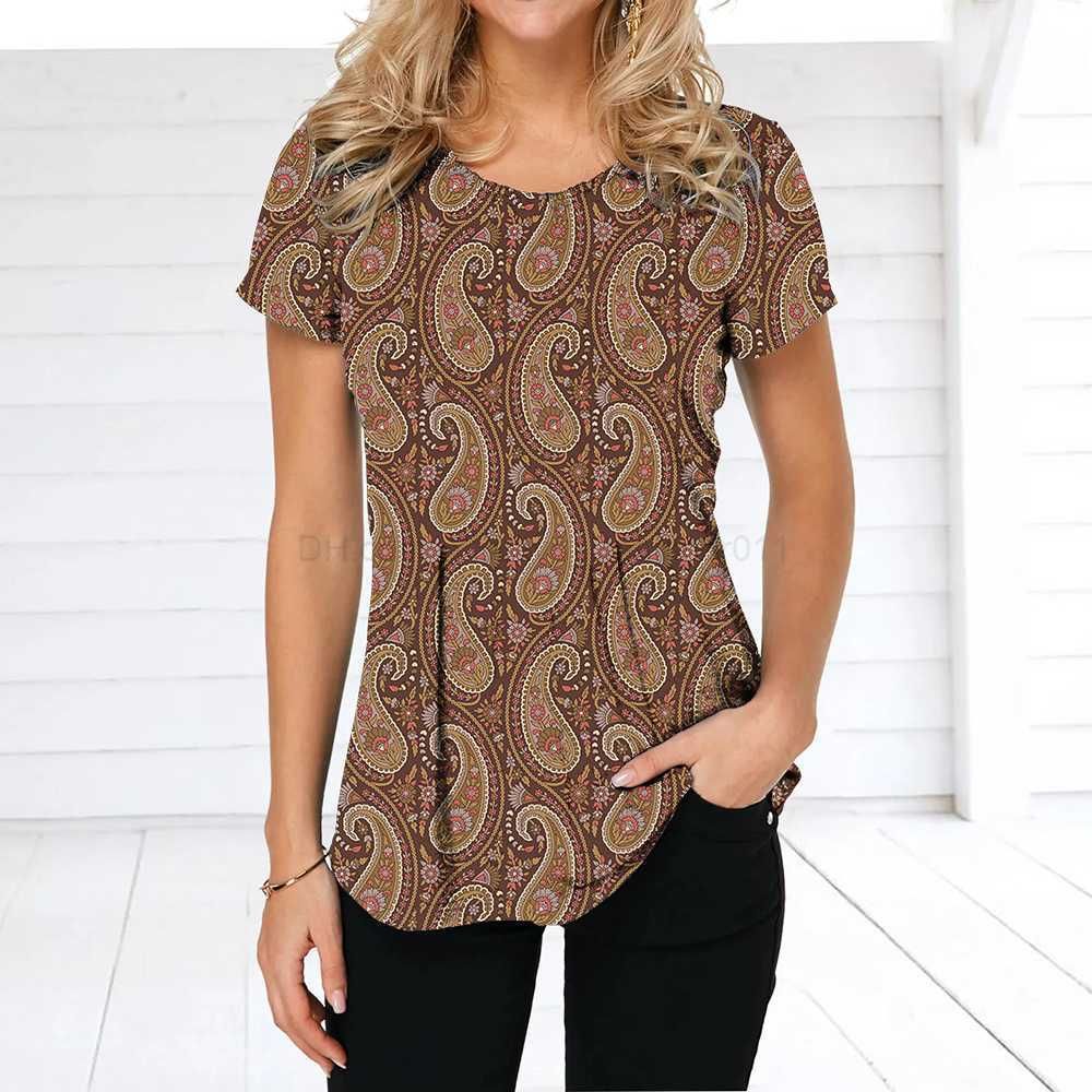 Summer Round Neck 3D Floral Patchwork Print T-shirts Fashionable Casual Short Sleeved Women's T-shirts