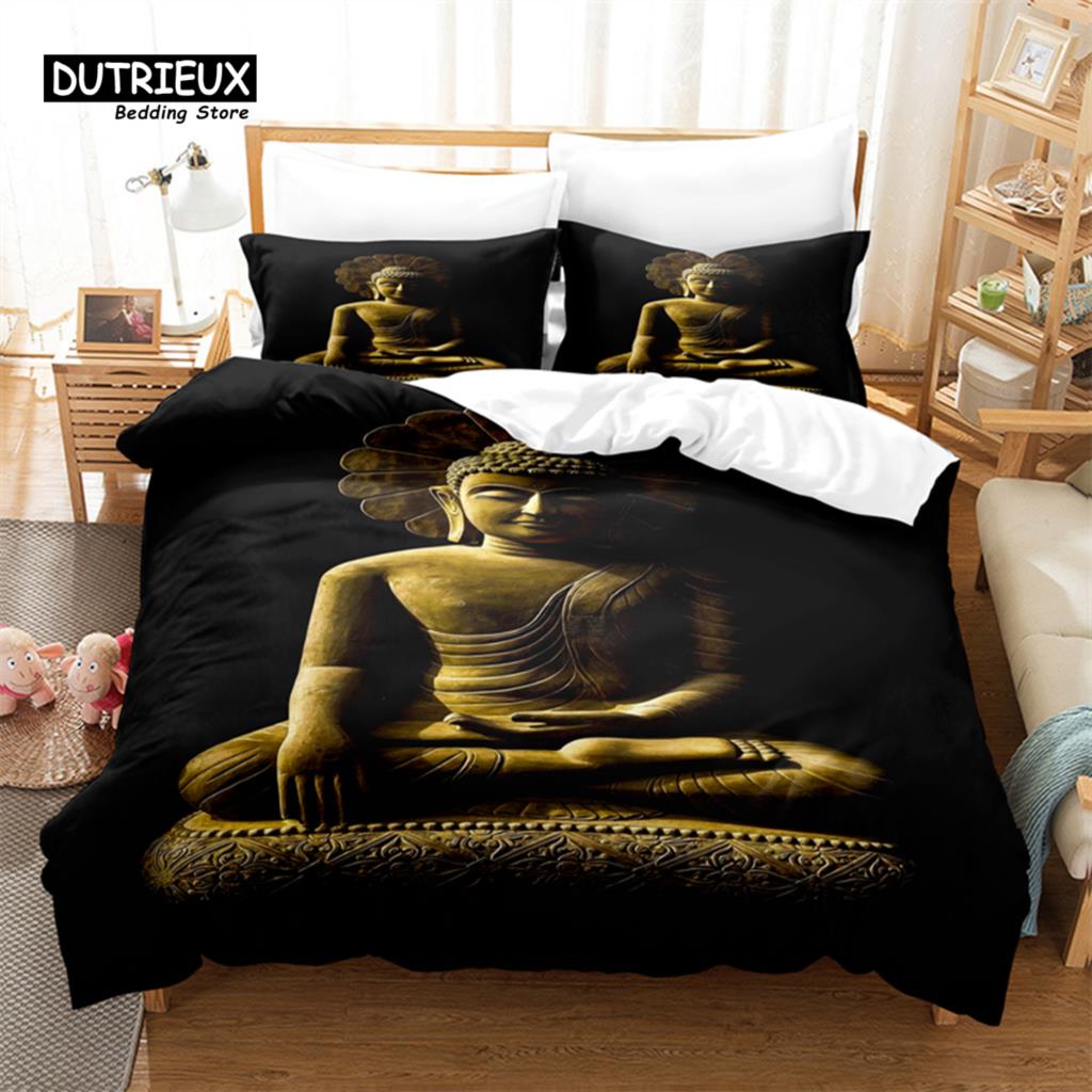 Пододеяльник со статуей Будды, модный комплект постельного белья, мягкий, удобный, дышащий, для декора спальни и гостевой комнаты
