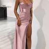 Женское вечернее платье с разрезом по бокам, плиссированное, с открытой спиной, облегающее платье макси на тонких бретельках, с глубоким вырезом, без рукавов, платье-комбинация А-силуэта для свадебного банкета