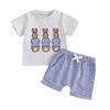 2Pcs Baby Boy Easter Outfits Short Sleeve Bunny Embroidery T-Shirt + Shorts Set Toddler Clothes