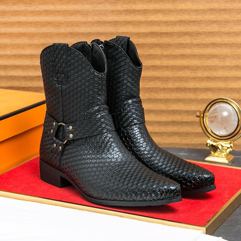 Fashion Male Comfortable Business Dress Shoes Pointed Toe Cowboy Boots Fashion Chelsea Shoes Luxury High Heels Men Ankle Combat Boots