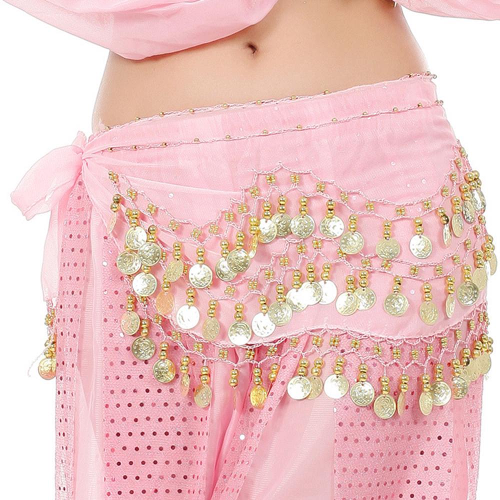 Belly Dance Hip Skirt Scarf Wrap Belt Chiffon Hipscarf with Gold Coins