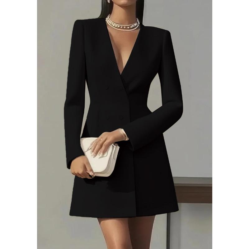 HNXC Женская мода осень-зима сплошной цвет печати с длинным рукавом V-образным вырезом повседневные платья