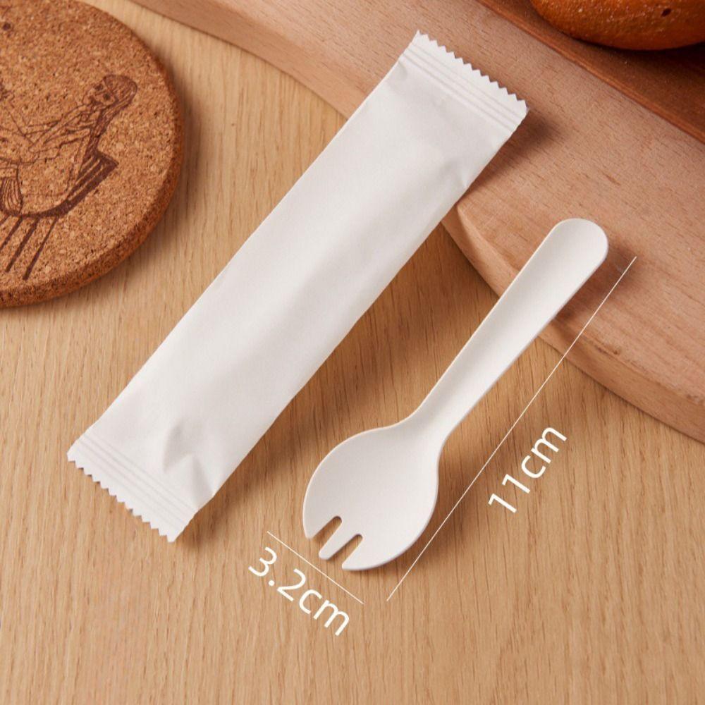 100Pcs Individual Packing Disposable Spoon Fork Eco-Friendly Dessert Cake Scoop Household
