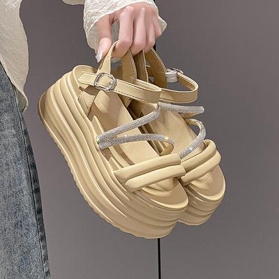 Модные женские летние босоножки на толстой подошве с пряжкой и ремешком, тапочки на высокой платформе и танкетке, новые женские шлепанцы с блестящим украшением и толстой подошвой, туфли-лодочки 8 см