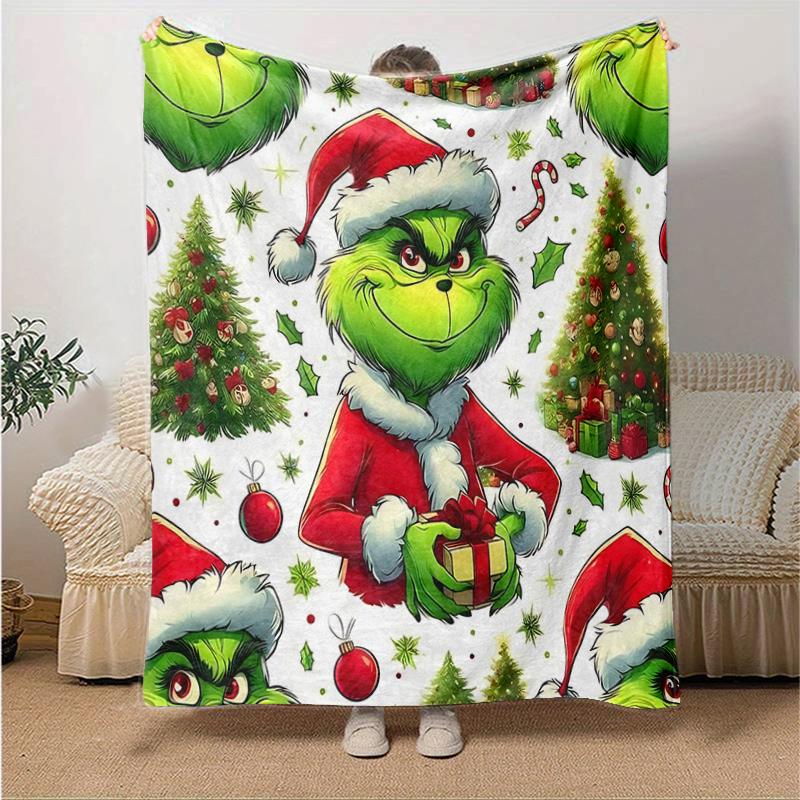 1Pc Christmas Grinch Blanket Soft And Comfortable Casual Warm Camping Travel Christmas Halloween Gift M921593