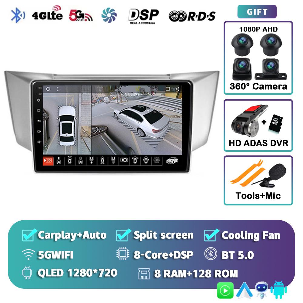 Android 14 Carplay Auto Car Radio For Lexus RX300 RX330 RX350 RX400H 2003-2014 Multimedia Video Player GPS Navigation Stereo DSP