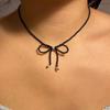 Fashionable Bowknot Pendant Necklace Handmade Colorful Beads Neckchain Bow Clavicle Chain for Women Girls Choker
