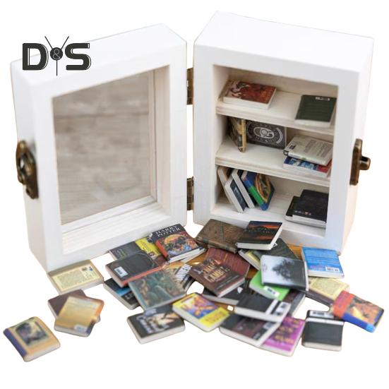 Shake Away Anxiety Bookshelf Figurine Wooden Miniature Book Nook Decoration Mini Pocket Bookcase Bookshelf Insert Ornament Book Lovers Gift