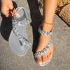 Women's Sandals, Flat Rhinestone Sandals, Fashionable Summer Beach Women's Shoes, Simple Casual Style Sandals