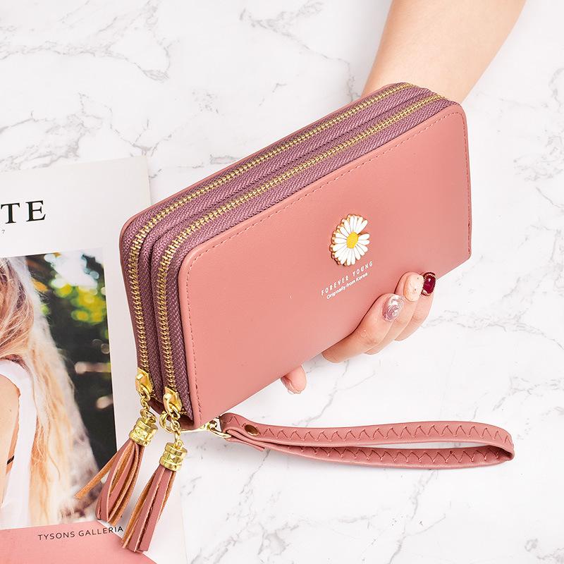 Wallet Korean version for women, long and large capacity handbag, small daisy double-layer zipper simple phone bag