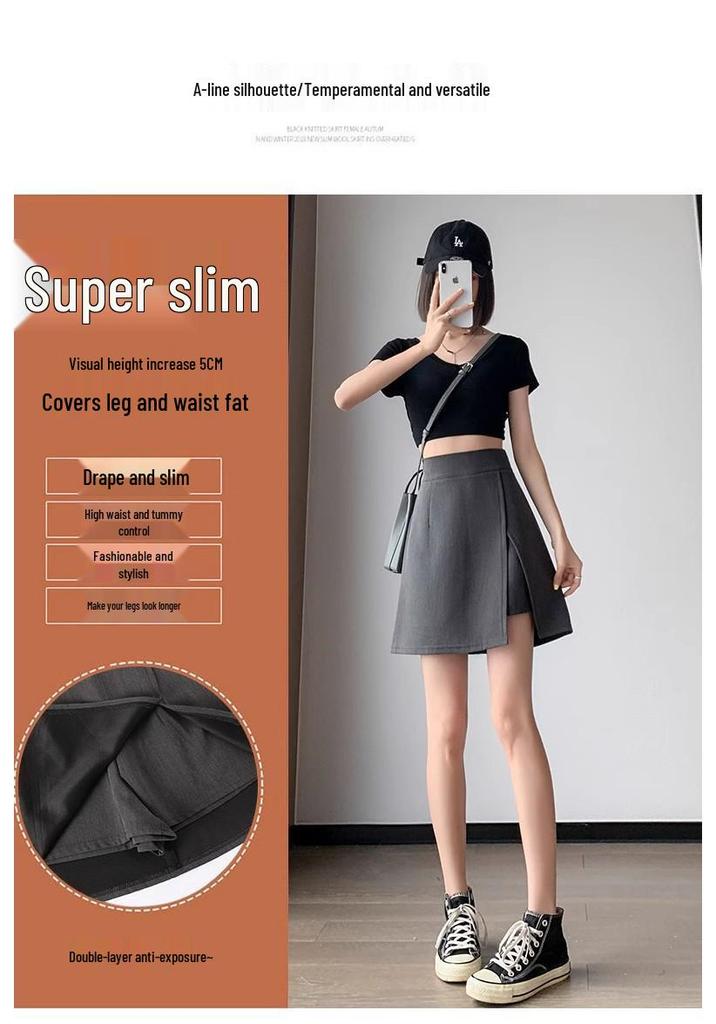 2025 Plus Size High Waist A-line Midi Skirt with Irregular Slit - New Summer Slimming Style for Women