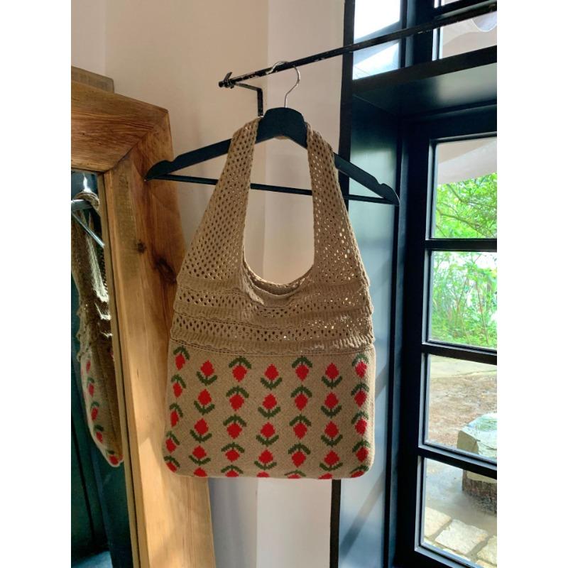 Knit Bag Vintage Mesh Hollowed Out Women's Shoulder Bag Woven Bag Tote