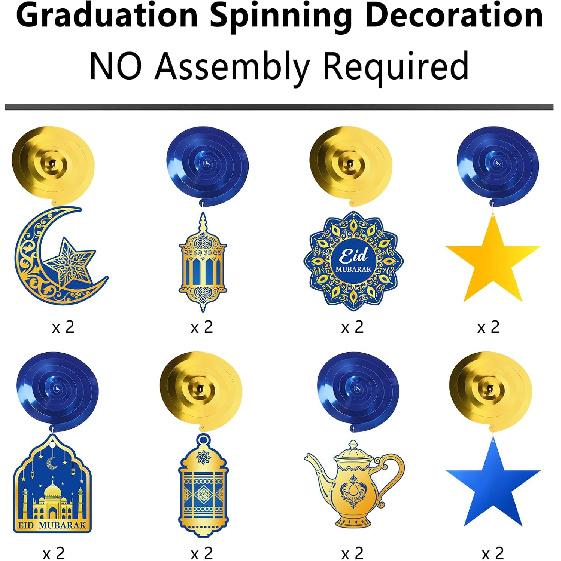 34Pcs Ramadan Decorations Pre-Assembled Mubarak Eid Kareem Muslim Banner Hanging Swirls Garland Decor Party Supplies Ramadan Decorations for Home