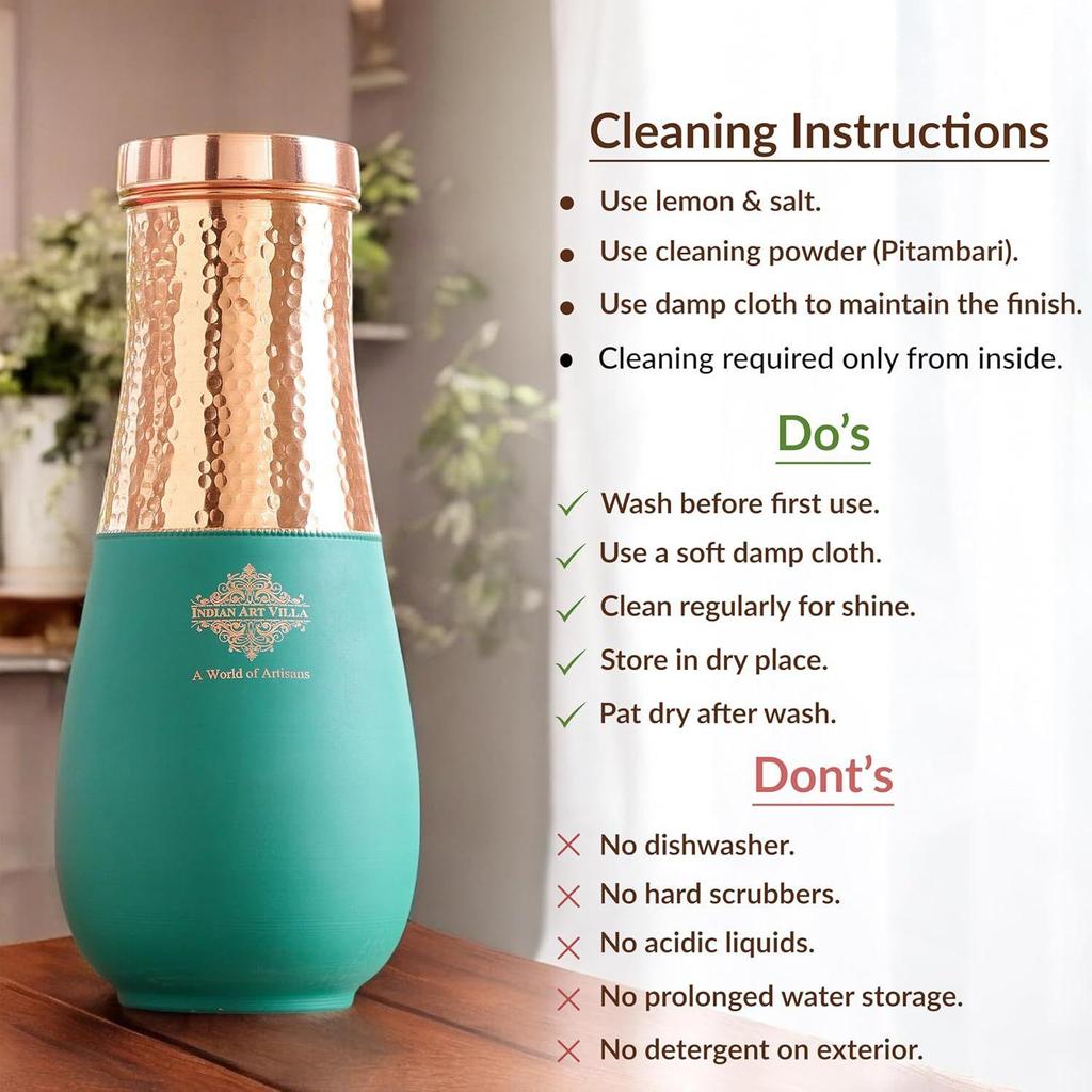 Бутылка для спальни из чистой меди, дизайн вазы, половина из зеленого шелка, половина с кованой отделкой, для напитков и хранения - Объем 1425 мл (Пакет из 1)