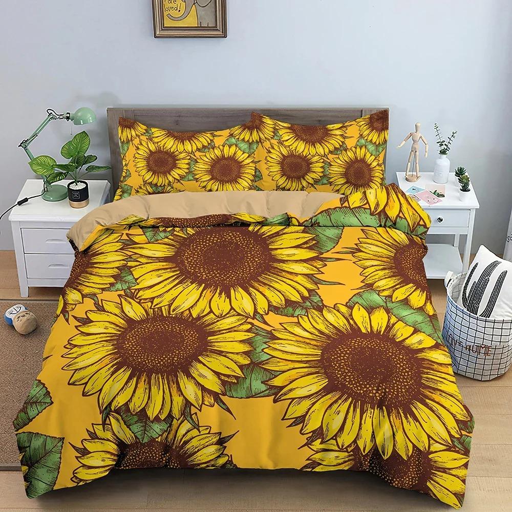Pillowcase Single Double Size Home Textile with Sun Flower Duvet Cover Floral Bedding Set 3D Printed Comforter Covers Tool