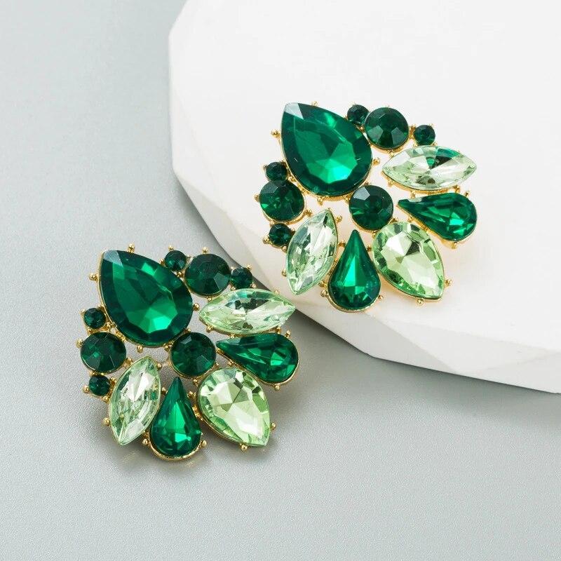 1 Pair Of Ins Wind Geometric Alloy Gold Plated Colored Glass Drill Fashion High Quality Sense Of Earrings