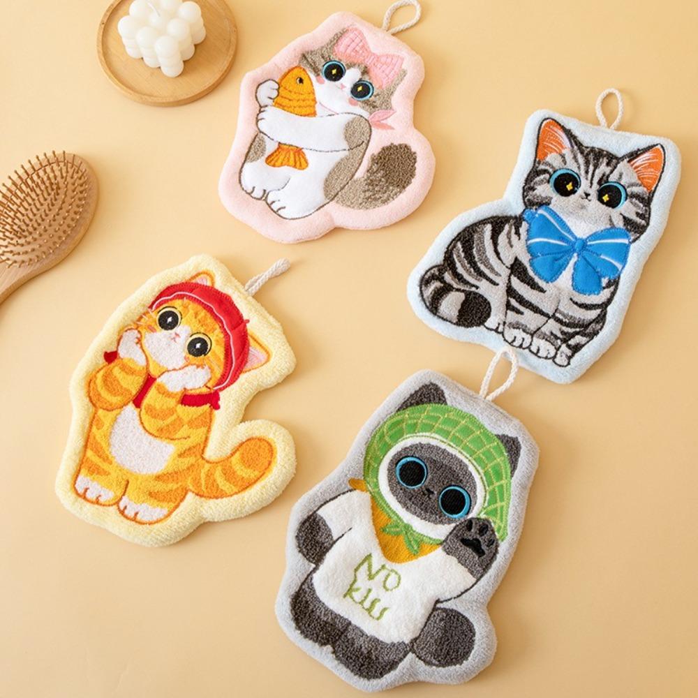 Cute Cat Hand Towel Coral Fleece Bathroom Kerchief Durable Toilet Handkerchief  Kitchen